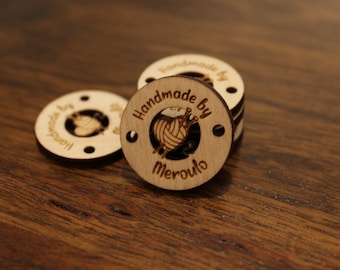 Etiquetas de productos, botones de madera personalizados para artículos de punto y ganchillo, botones de madera personalizados, etiquetas para productos, etiquetas de madera, etiquetas personalizadas
