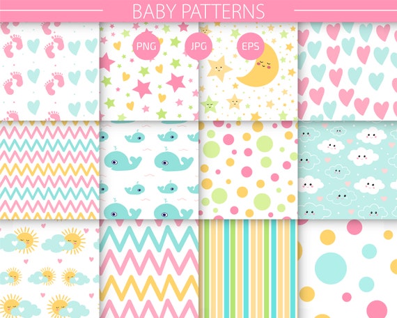 Baby Digital Paper Cute Patterns Kids Prints Holiday Etsy