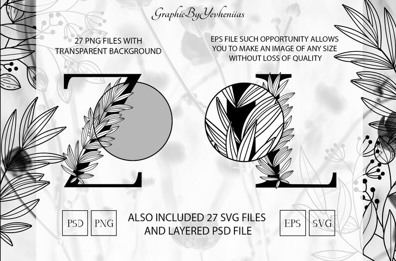 Download Floral Alphabet Monogram Svg Eps Commercial Use Black Outline Floral Alphabet Embellished Letters Leaves Wedding Png Graphics Monogram Clip Art Art Collectibles Dongduongland Com Vn