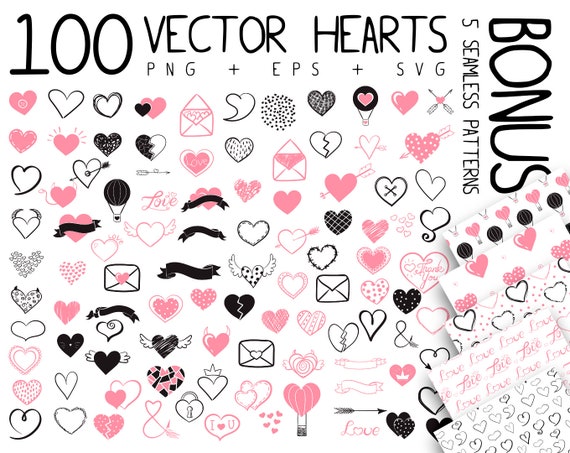 Big Set Of Doodle Hearts Clipart Heart Clip Art Digital Svg Etsy