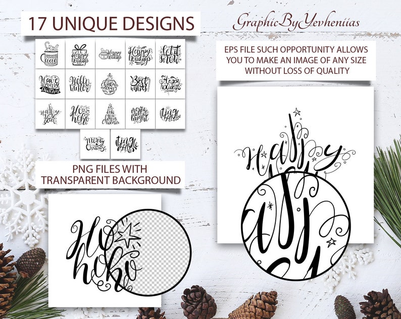 Christmas clipart Set winter word art graphic christmas hand lettering outline svg png eps clipart new year xmas commercial use