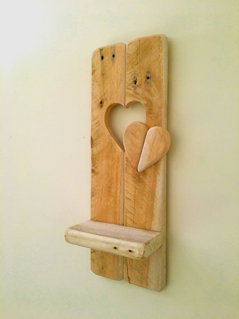Rustic Shabby Chic Small Wooden Heart Shelf Wooden Reclaimed Etsy UK
