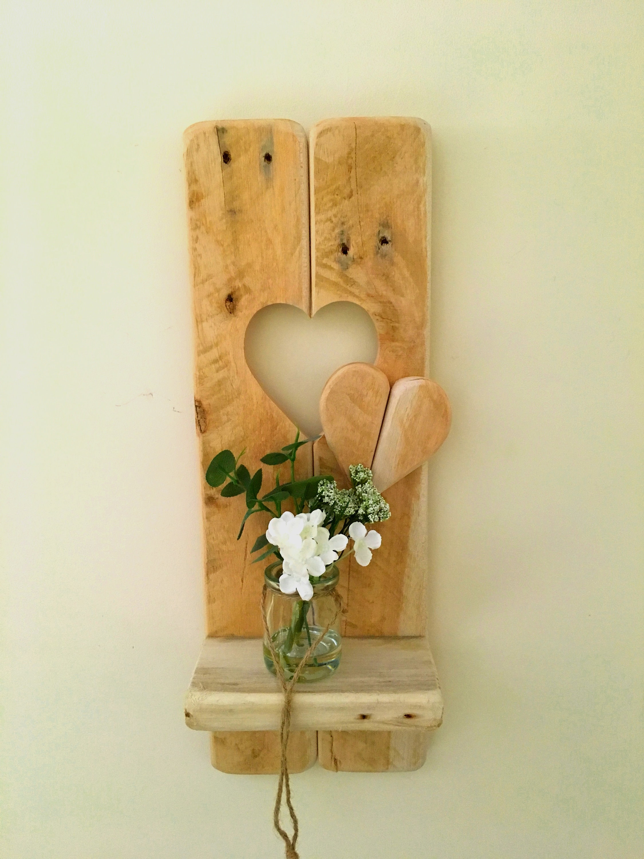Rustic Shabby Chic Small Wooden Heart Shelf Wooden Reclaimed Etsy