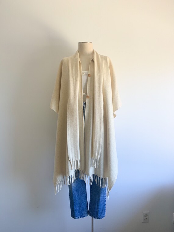 Vintage Cream Wool Shawl Wrap