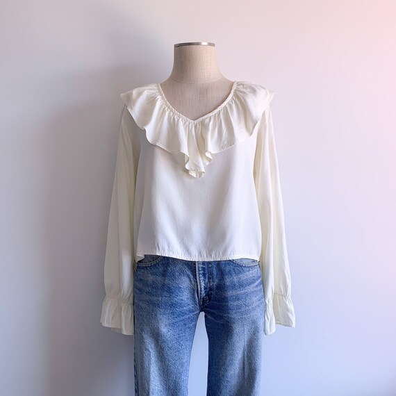 Vintage Cream Ruffle Collar Puff Sleeve Blouse