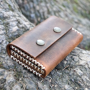 Cartera de cuero de bolsillo frontal, Billetera minimalista marrón, Billetera delgada para hombres, Soporte para tarjeta, Soporte para tarjeta pequeña