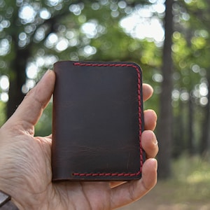 Cartera plegable de cuero, Cartera de cuero minimalista marrón, Cartera delgada para hombre, Cartera para hombre, Cartera de tarjeta, Cartera de cuero vertical