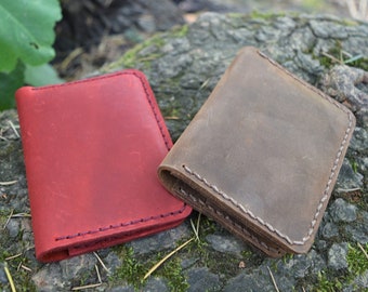 Handmade Crazy Horse Leather Bifold Wallet: Slim Vertical Card Holder