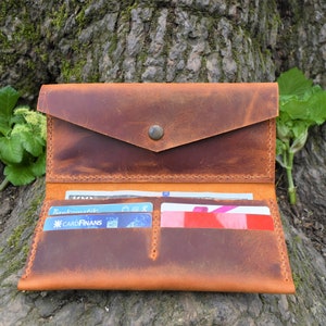 Cartera de cuero para mujeres Bolso de noche de cuero Angustioso regalo de clutch de dama de honor de cuero para ella / Cognac Brown Women's Clutch Wallet