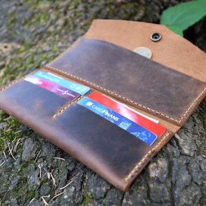 Leather Womens Wallet, Minimalist red purse, Brown Clutch, women long wallet, Distressed Leather image 4