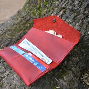 Leather Womens Wallet, Minimalist red purse, Brown Clutch, women long wallet, Distressed Leather image 3