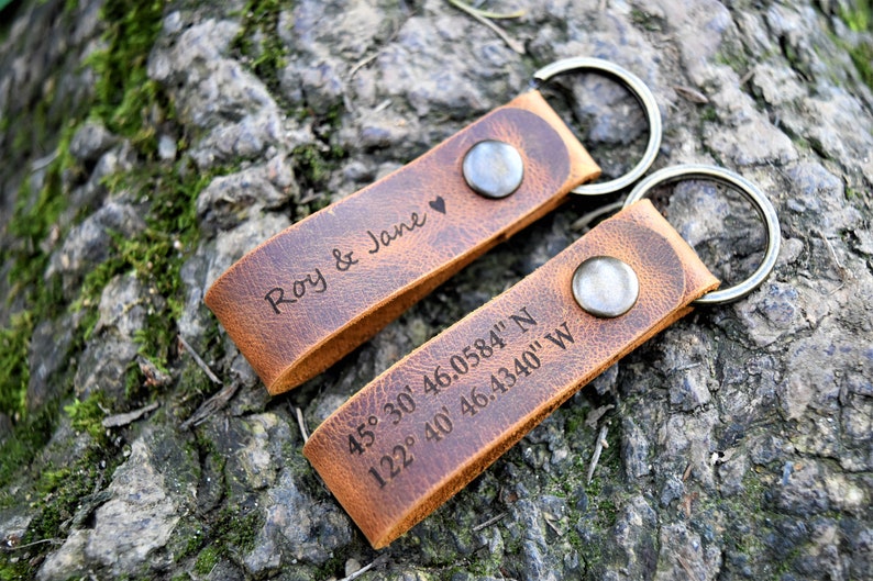 Personalized Keychain, Custom Keychain, couple keychain, Latitude longitude Keychain, Leather Key Chain, Coordinates Keychain, Mens gift image 4