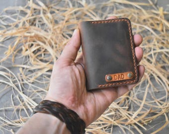 Personalized Leather Wallet: Handcrafted Slim Card Holder, Engraved Initials