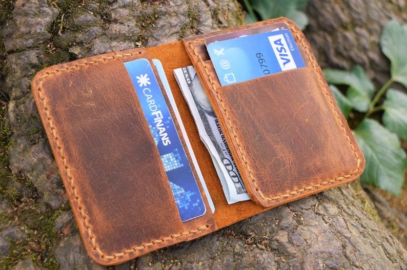 Leather Bifold Wallet Minimalist Leather Wallet Mens Slim | Etsy