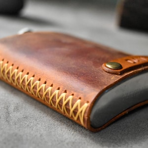Personalized Leather Hip Flask: Hand Stitched Stainless Steel 6oz