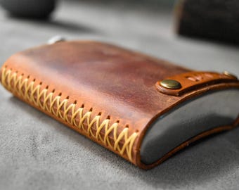 Personalized Leather Hip Flask: Hand Stitched Stainless Steel 6oz