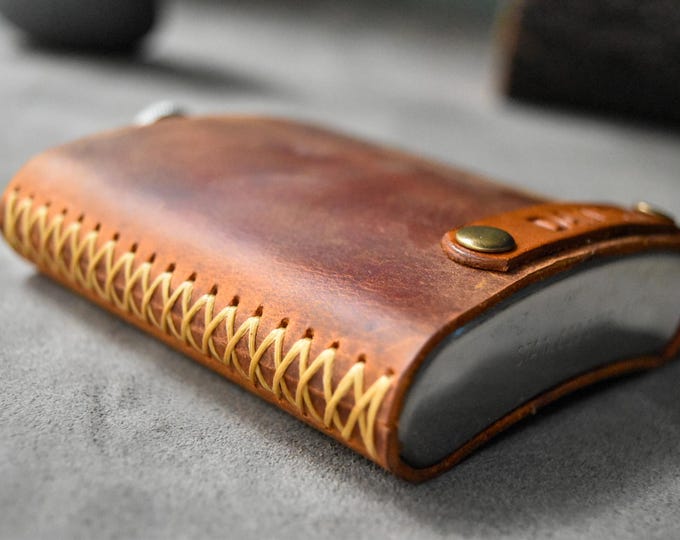 Personalized Leather Hip Flask: Hand Stitched Stainless Steel 6oz