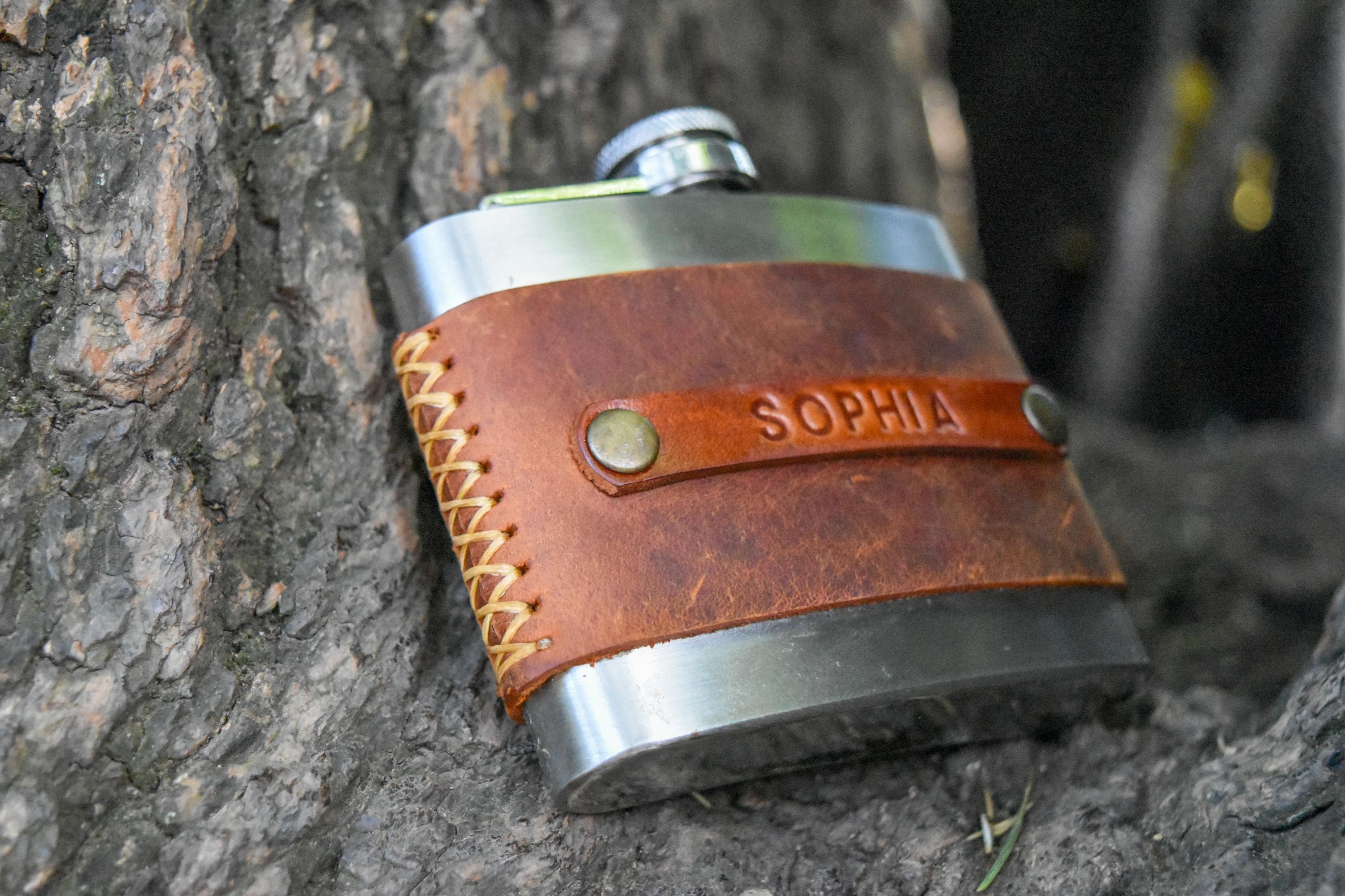 Personalized Leather Flask - Gift for Him (5 oz)