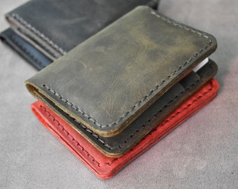 Portafoglio bifold in pelle, portafoglio in pelle minimalista, portafoglio sottile da uomo, portafoglio da uomo, portafoglio per carte, portafoglio in pelle verticale