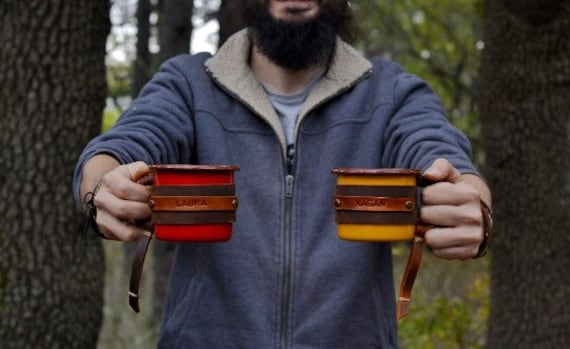 Mountain Mug Forest Mug Leather Enamel Mug Christmas Gift Camping Mug Travel Mug Personalized Coffee Mug Outdoor mug