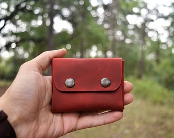 Claret Red Leather Card Wallet: Minimalist Front Pocket Wallet