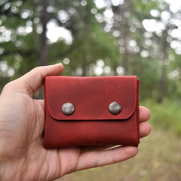 Claret red leather thin wallet, Card Wallet, Minimal card holder, ID card, Front Pocket Wallet , Credit Card case