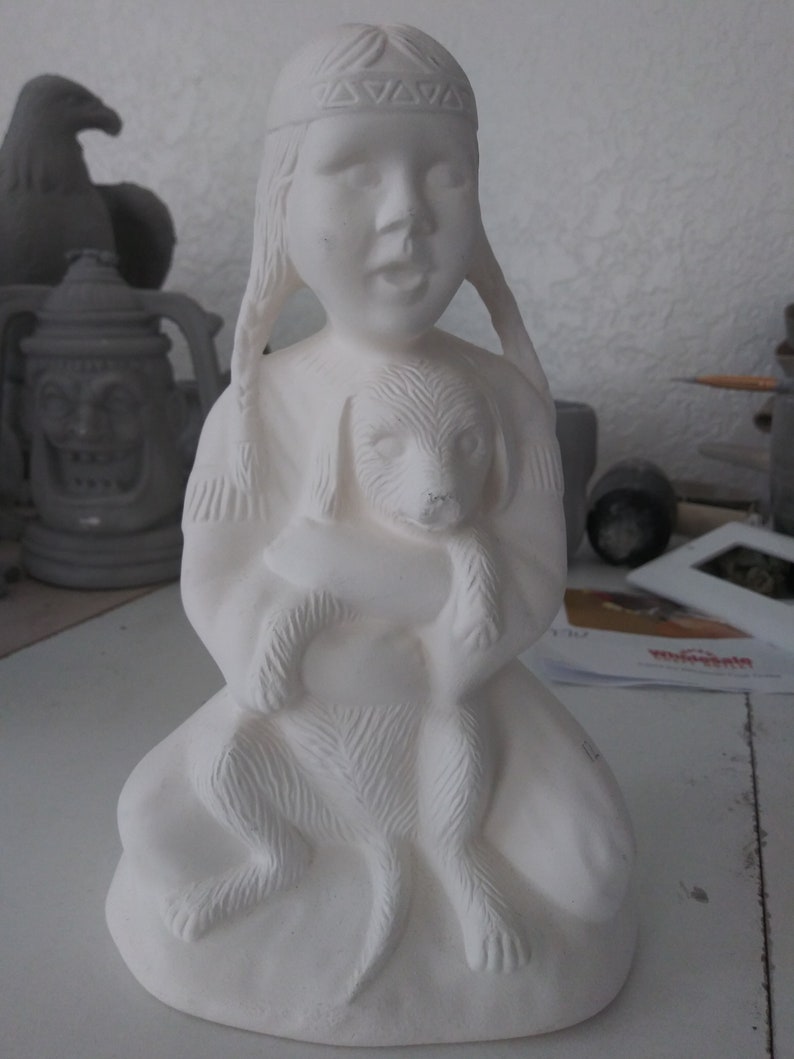Indian girl with dog ready to paint ceramic bisque Etsy