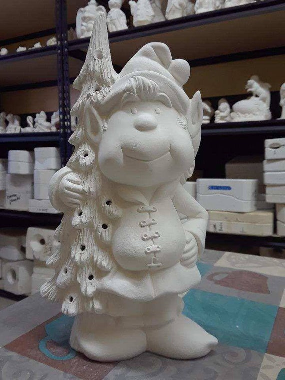 Elf with tree ceramic ready to paint bisque Etsy