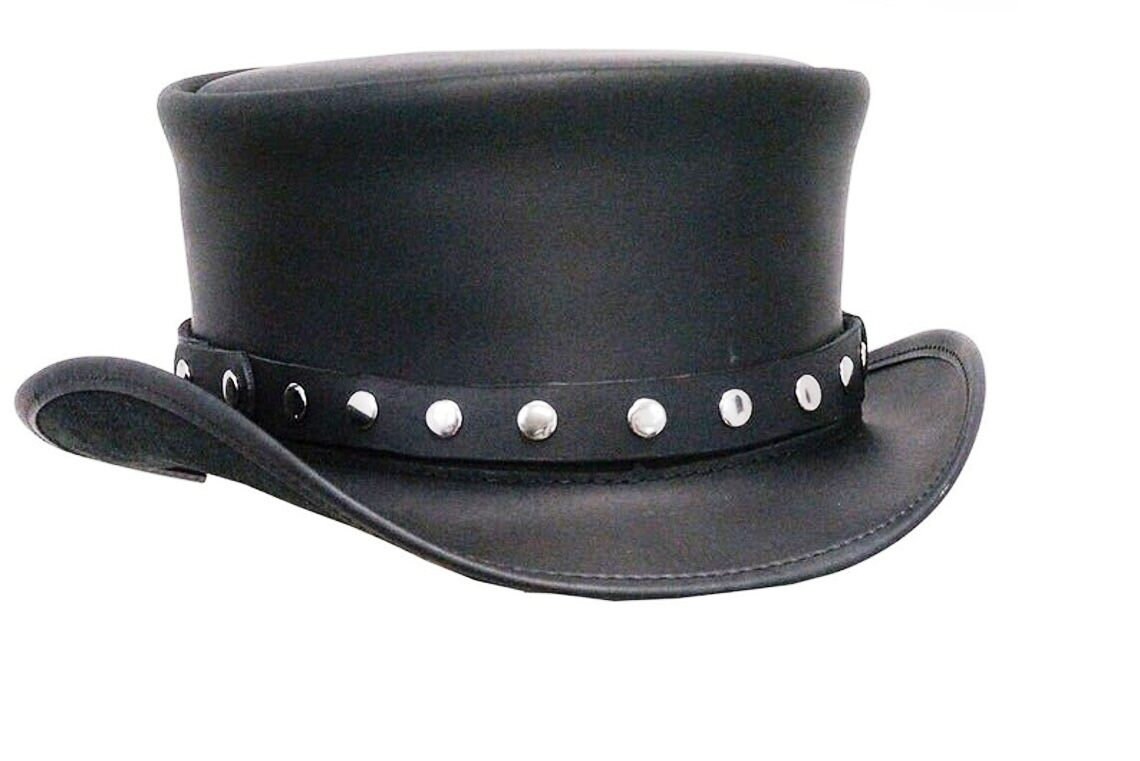 Steampunk Deadman Leather Top Hat w/ Buffalo Nickle Black Motorcycle