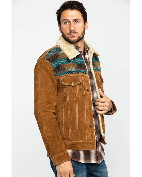 Men Boar Suede Jean Jacket Cafe Brown 