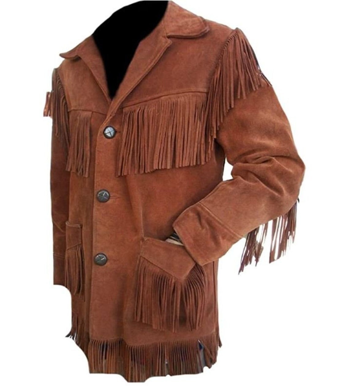 Men Brown Indian American Western Cowboy Fringed Cowhide Suede - Etsy