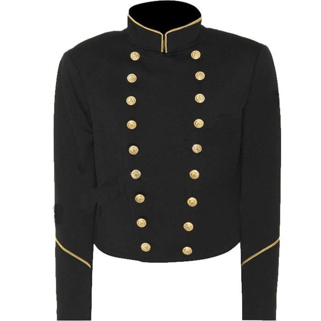 Black Wool Military Coat Jacket With Gold Braid and Stand up Etsy