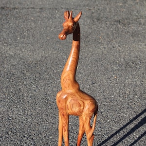 Fine Art Smooth Teak Wood Giraffe standing figurine. Tall Zambian Carved Art Sculpture. Home/office decor Unique African animals Art gifts