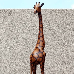 Fine Art Olive Wood Burnt Giraffe standing figurine. Tall Zimbabwean Carved Art Sculpture. Home/office decor Unique African animals gifts
