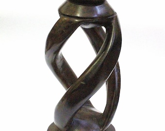 2 x Ebony Wood Spiral Candle Stands/holders. Hand carved, brown office decor. African lamp, Wedding/interior decorations. Express Shipping