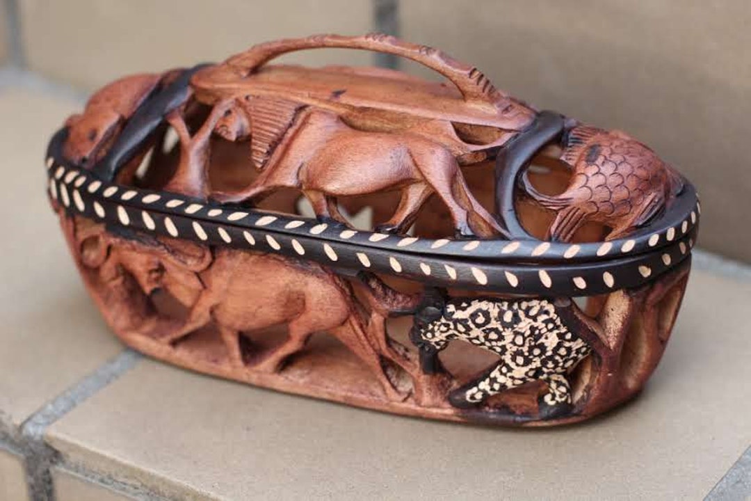 Light Brown and Black Olive Wood Basket. Zimbabwean Handcarved Etsy