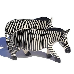 Black and White Carved Olive Wood Zebra Figurines. Lifelike painted African Animals Art Sculptures. Birthday /Wedding Gifts Ready to Ship