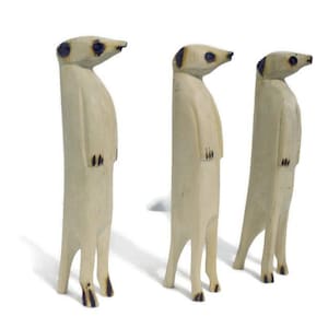 Set of 3 Meerkat Jacaranda Wood sculptures. Hand Carved figurines. Home/Office interior decor South African Art. Suricate/Mongoose handmade