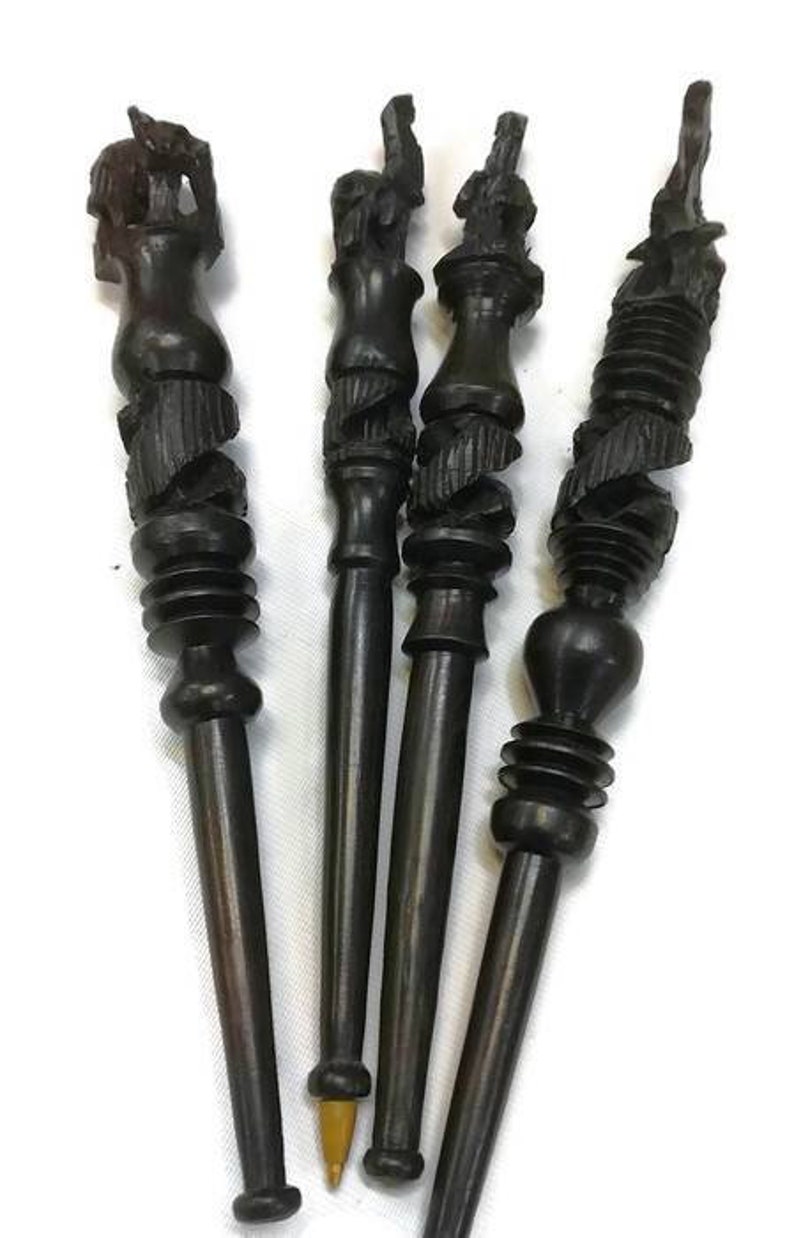 3 X Brown Hand carved Ebony WooPen with African animals. Lions, giraffe, Elephant, Eagle and more. Unique hard wood handmade Art from Malawi image 4