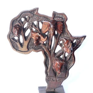 Eisen Holz Big Five geschnitzte afrikanische Landkarte Tischdekor. Wildtier /Safari Thema Malawi Landkarte, handgeschnitzt mit Ständer. 5 versandfertige Geschenke