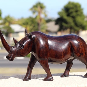 Long Horn Handcarved Rhino Sculpture. Ebony wood Malawian style Rhinoceros figurines. Unique African animals gifts Ready to Ship Express