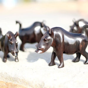 Smooth Set of 4 Wild Boar /Warthog Genuine Ebony wood Handcarved figurines. Zambian Wildlife Carving. African art Christmas Gifts