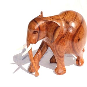 Hand Carved Chubby Elephant Light Brown Polished Mahogany wood. African art Souvenirs, unique housewarming Christmas gifts. Ready to Ship