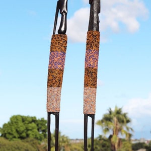 Large Standing African Masaai Art Couple wood Carved and Beaded figurines. 27.5" Tall Ebony wood man & women Sculpture with Colourful beads.