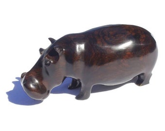 Lifelike Ebony Wood Carved Hippo Sculptures with visible wooden grains in the dark rich wood. Unique African, Christmas /housewarming gifts.