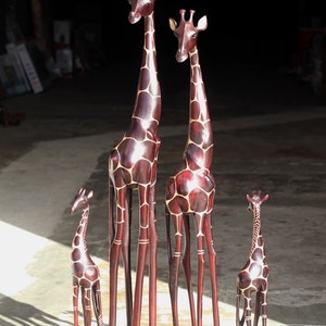 Coffee Brown Olive Wood Gouged Giraffe standing figurine. Tall Zimbabwean Carved Art Sculpture. Home/office Gifts decor ready to Ship