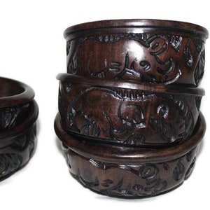 Set of 3 Carved Ebony Wood Bowls with Big Five Animals Carving Around. Brown Dinning Table Decor/ Centerpiece. African Gifts Ready to Ship