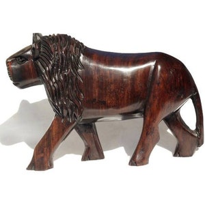 Smooth hand carved Ebony wood Lion Sculpture. Malawian style wooden lion figurines. Unique handcrafted African animals gifts. Ready to Ship