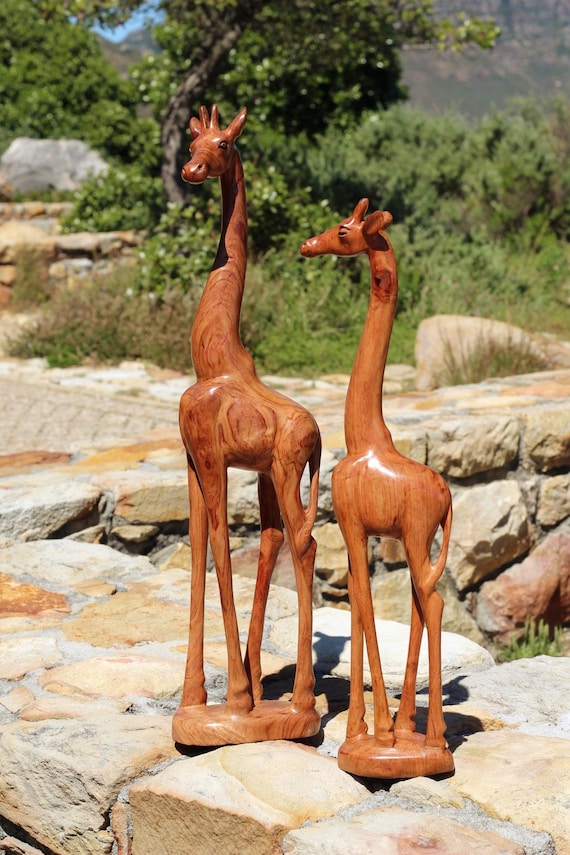 Fine Art Smooth Teak Wood Giraffe Standing Figurine. Tall Zambian