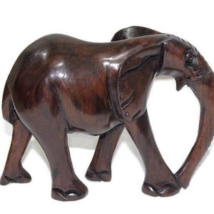 Smooth Ebony Wood Elephant Figurines. Walking Medium sized 17cm x 13cm / 7&quot;x5&quot; African Gifts / Decor Figurines. Unique handcrafted Artwork